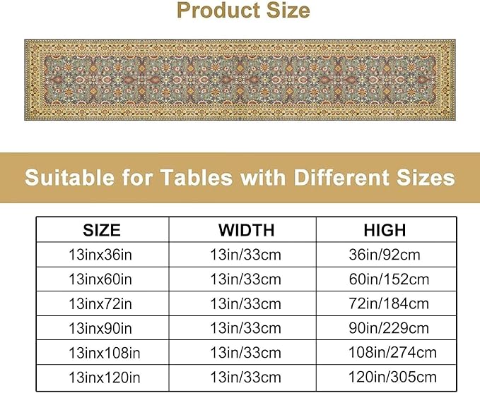 Boho Floral Vintage Beige Blue Table Runner, Retro Flower Rustic Country Farmhouse Abstract Pattern for Home Kitchen Table Decor Dining Coffee Room Party Decor 13x72in