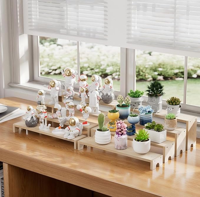 14 Inch Large Wooden Tiered Riser Display Stands, 2 Set Stackable Wooden Cupcake Stand Dessert Table Display Set,Tiered Shelf Organizer,Display Stands Shelf,Vendor Booth Display Items for Vendor Events（Natural Wood Color）