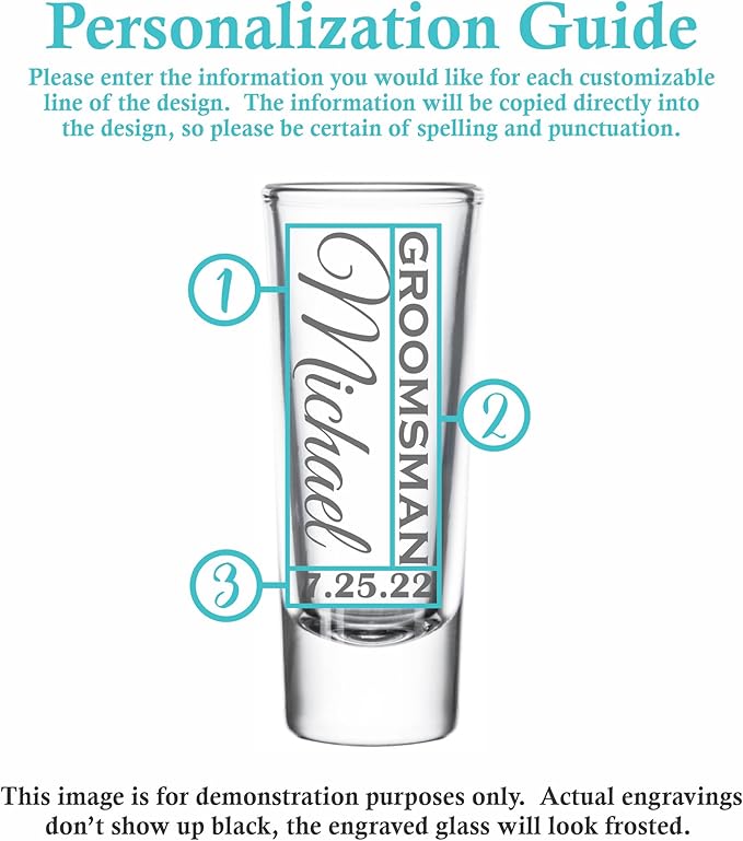 Custom Engraved 2 oz Shot Glass – Personalized Etching – Groomsman & Bridesmaid Gift – Wedding Favor Set of 8