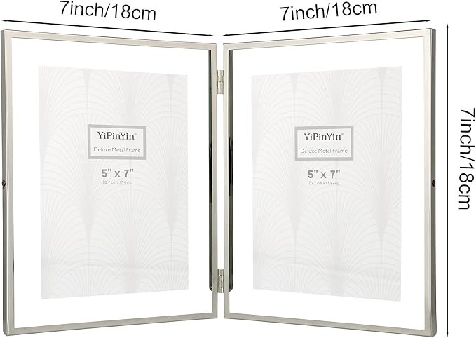 7x9'' Silver' Double Floating Frame For Photo Sizes (4x 6''5x7'',6x8''),Adjustable Tabletop/Shelf Photo Frame,Gift for Wedding,Birthady, Home or Office Decor.