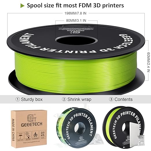 Geeetech 1.75mm PLA 3D Printer Filament, 1kg Spool (2.2lbs), Upgrade Tidy Winding Tangle-Free, Dimensional Accuracy +/- 0.03mm, Apple Green