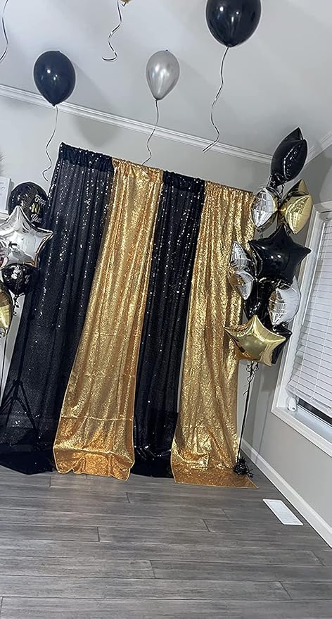 Black Sequin Backdrop Curtains 1 Panel 10FTx10FT Wedding Photo Backdrop Drapes Glitter Birthday Bridal Party Curtains Sparkle Background Party Decor Curtains