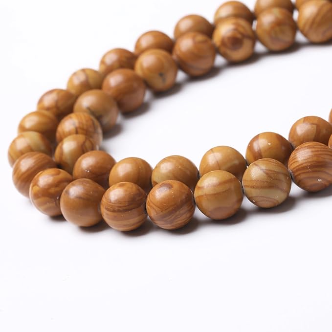 Yellow Woodgrain 12mm Stone Beads for Jewelry Making DIY Craft Gemstone Beads Kit (12mm, 30pcs) Smooth Healing Crystal Beads for Bracelets, Necklaces, Home Decor