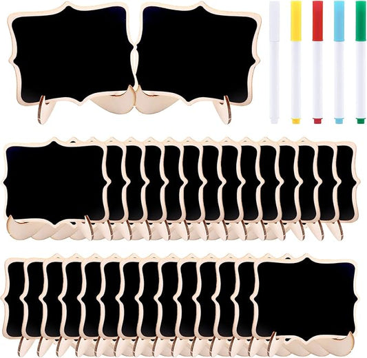 Swpeet 30Pcs Mini Chalkboards Signs with Liquid Chalk Markers and Easel Stand, Wavy Edge Message Board Signs for Weddings Place Cards, Birthday Parties, Table Numbers and Event Decorations