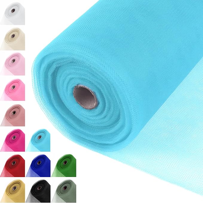 Soft Blue Tulle Fabric Rolls 54 Inch x 40 Yards Large Mesh Tull Bolt for Wedding, Garden Netting, Tutu Skirt, Party Decoration and Craft Supplies