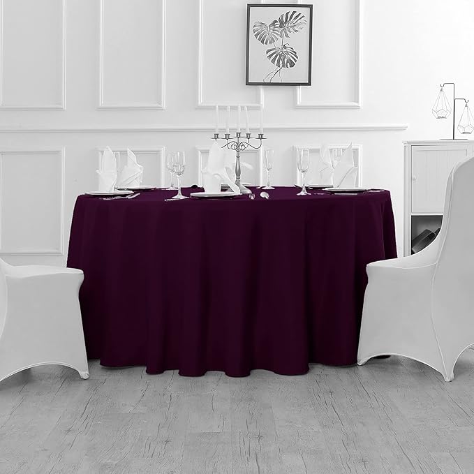 Fokitut 2 Pack Waterproof Round Tablecloth, 70 Inch, Stain Resistant and Wrinkle Polyester Table Cloth, Fabric Table Cover for Kitchen Dining, Wedding, Party, Holiday Dinner-Eggplant