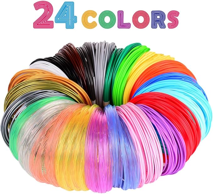 3D Pen 3D Printer Filament, 24 Colors 1.75mm PLA Filament Pack, High-Precision Diameter Filament, Each Color 10 Feet, Total 240 Feet Lengths by Mika3d