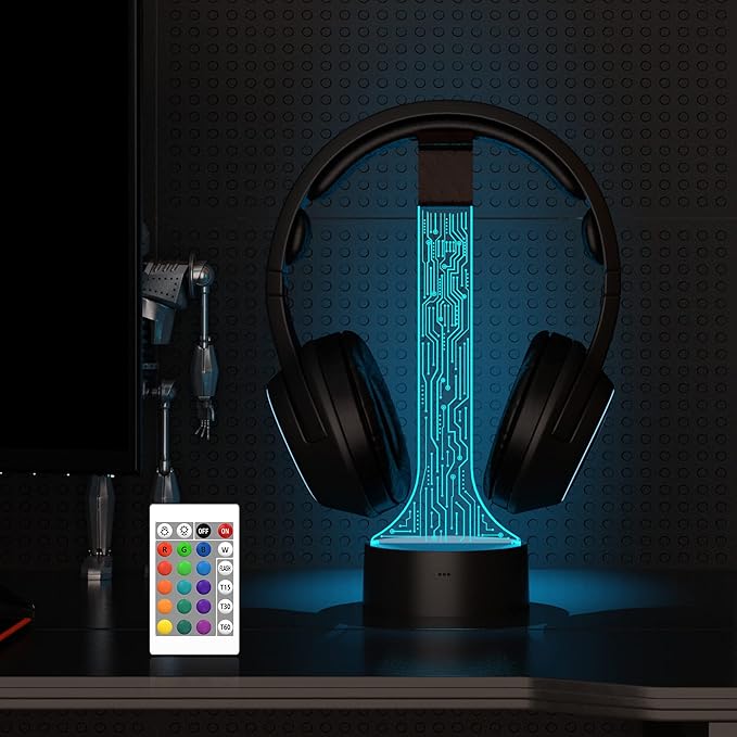 Light up Headphone Stand for Desk, Gaming Headset Holder RGB with 16 Color Lights for Game Room Decor, Cool Gamer Gifts for Men Boyfriend （PCB）