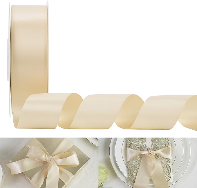 HUIHUANG Champagne Ribbon - Double Face 1.5 inch Wide Satin Ribbon, 50 Yards Silk Satin for Gift Wrapping, Hair Bows, Floral Bouquet, Wedding Invitation Decor, Party Favor Craft Supplies