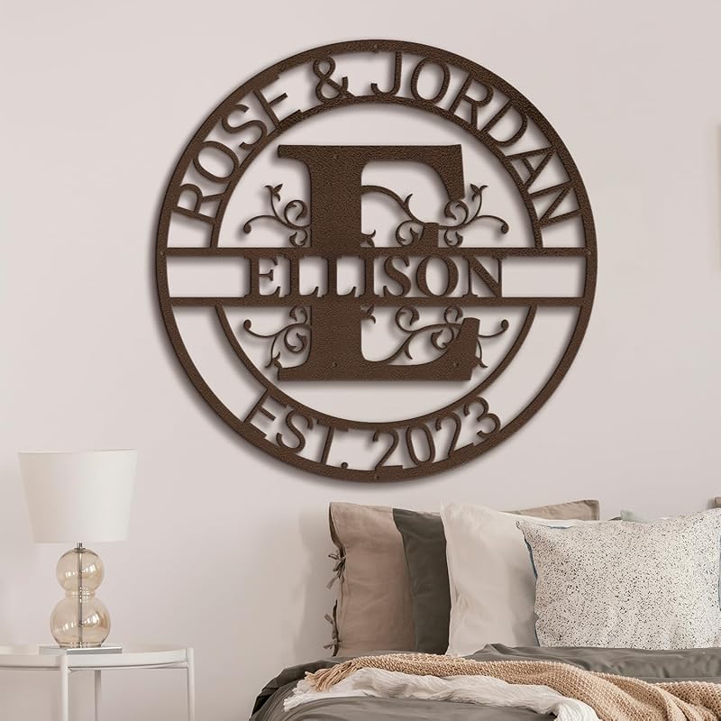 Custom Metal Wall Art Split Letter Monogram Metal Wall Art Last Name Sign Family Name Sign Personalized Wedding Gift Fire Pit Outdoor Decor Cabin