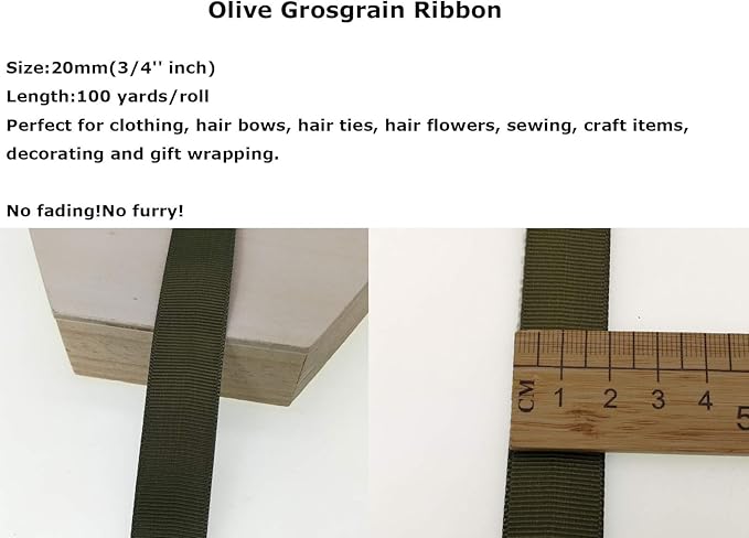 Jesep One Roll 100 Yards 3/4" Soild Grosgrain Ribbon Boutique Gift Wrapping Package Ribbon, DIY Crafts Bow Hair Headband Accessories Assorted Ribbon#570 (3/4" 20mm, Olive Green)