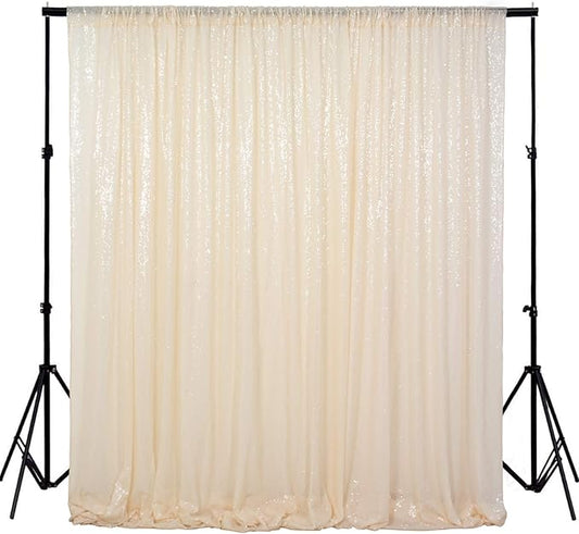 ShiDianYi 4FTX6FT-Ivory-SEQUIN Photo Backdrop, Beige Wedding Photo Booth, Photography Background Ivory Sequin Backdrop Curtain Glitter Backdrop for Parties