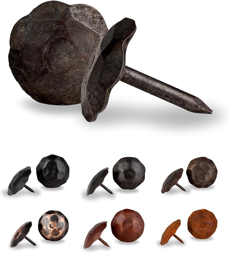 50 Pack 0.75" Round Head Iron Clavos Decorative Nails – Unfinished – Handmade Rustic Round Fasteners for Farmhouse Shutters, Faux Wood Beams, Barn Doors, Shutters, Gates – Ornamental Wood Accent