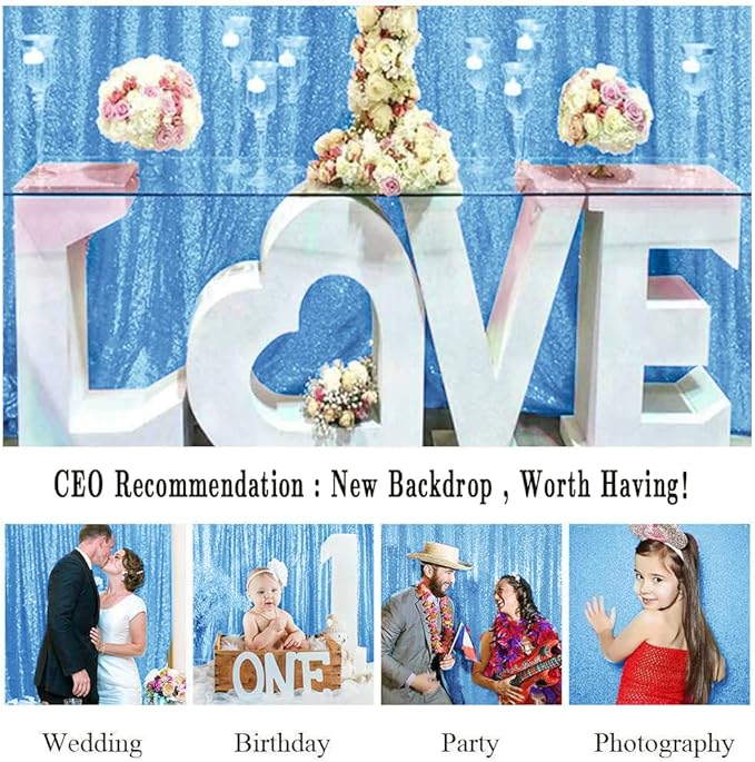 ShiDianYi Baby Blue Sequin Backdrop 8FTx10FT Photography Backdrops Light Blue Wedding Drapery Sequined Party Backdrop Curtain Shimmer Wall Baby Shower/Birthday Background