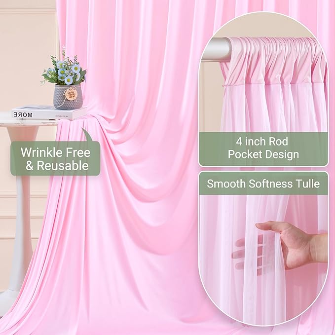 Baby Pink Tulle Backdrop Curtain for Wedding Parties,10ft x 10ft Wrinkle Free Curtain Backdrop,2 Layer Drapes for Backdrop,Polyester Back Drop for Bridal Shower Birthday Baby Shower Photography
