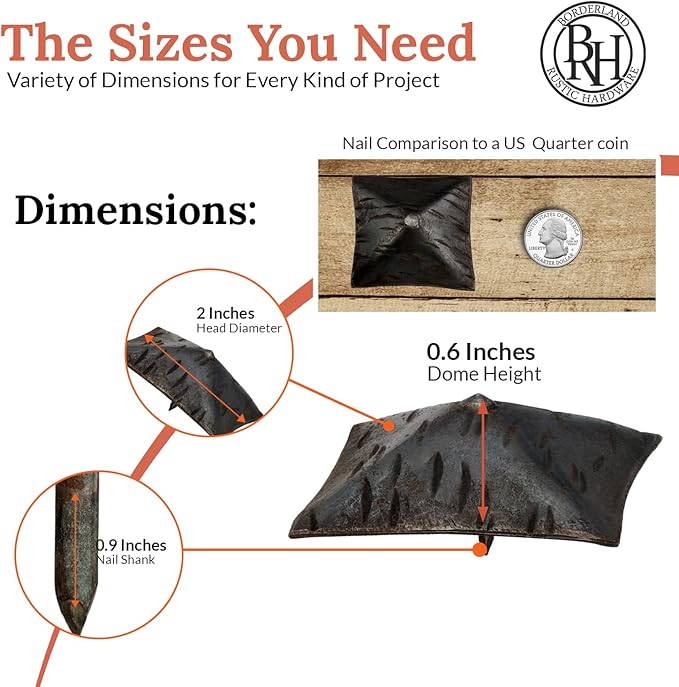 25 Pack 2" Square Head Iron Clavos Decorative Nails – Unfinished – Handmade Rustic Square Fasteners for Farmhouse Shutters, Faux Wood, Barn Doors, Shutters, and Gates – Ornamental Wood Accent