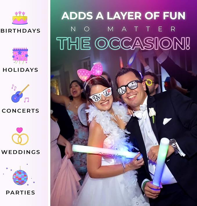 Foam Glow Sticks Bulk - 100 Red Foam Light Up Sticks and LED Foam Sticks - 100 Reusable 16" Light Up Foam Sticks Red Foam Glow Sticks for Wedding, Parties, and Dancing