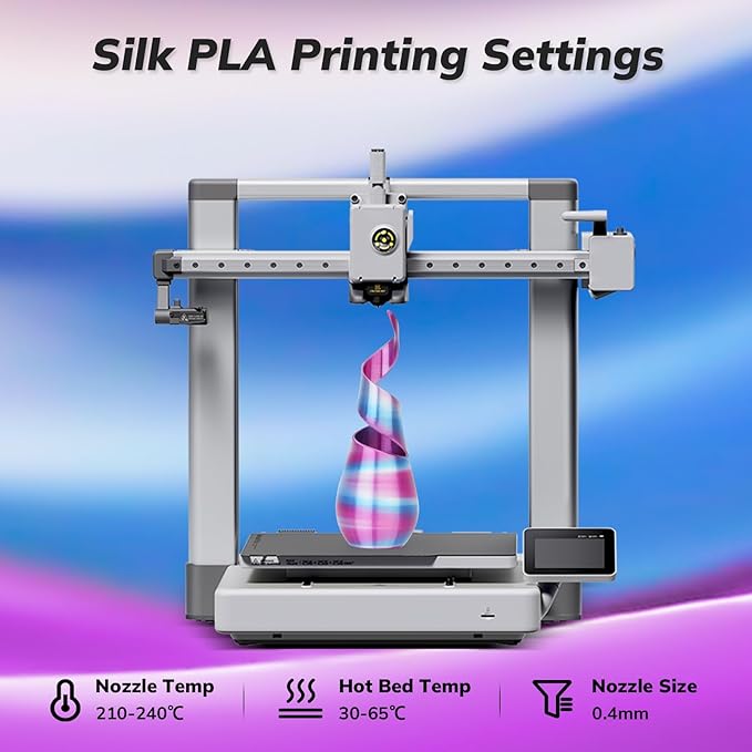 AMOLEN Silk PLA 3D Printer Filament, Shiny Multicolor Rainbow PLA Filament 1.75mm, Fast Color Change PLA 3D Printing Filament for Most FDM 3D Printer, Magenta Pink Blue White, 1kg (2.2lbs)