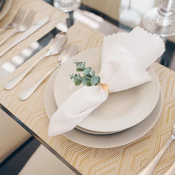 Defined Deco Napkin Rings Set of 6, Boho Green Leaf Napkin Rings for Spring Summer, Thanksgiving Christmas,