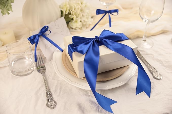 Dark Royal Blue Satin Ribbon 1-1/2 inch X Continuous 50 Yards, Single Face Polyester Ribbon Perfect for Gift Wrapping, Flower Bouquet, Wedding Decor, Crafts, Bow Making, Sewing and More