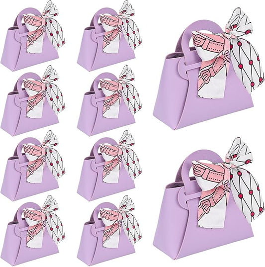 VGOODALL 10PCS Mini Gift Boxes, Purple PU Leather Party Favor Bags with Handle for Wedding Bridal Shower Birthday Party Decoration, 4.7"x2"x5.1"