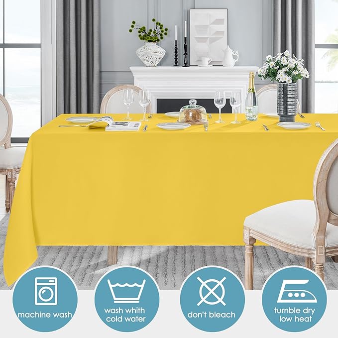 VidaFete Tablecloth 2 Pack 90 * 132inch Rectangle Table Cloth Polyester, Stain Wrinkle Resistant Polyester Dining Table Cover for Kitchen Dinning Party Wedding Rectangular Buffet Decoration(Yellow)
