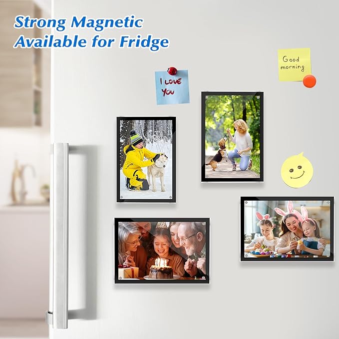 5 Pack Acrylic Magnetic Picture Frame 4x6, Clear Frame for Horizontal Vertical Tabletop Display, Black Photo Frame Magnets for Fridge