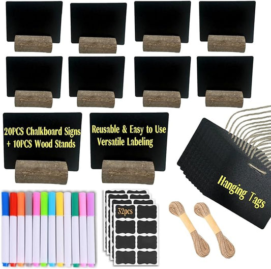 20 Pack Mini Chalkboard Signs for Food Buffet Table Reusable Catering Labels with 10 PCS Wooden Rustic Stands, Party Buffet Food Tags, Small Chalk Board Sign Holders for Wedding Birthday Bakery