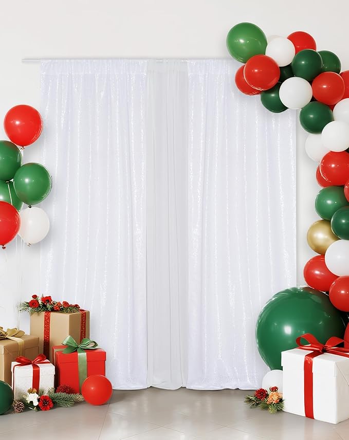 Eternal Beauty 2 PCS Sequin Backdrop Curtain, Sequin Wedding Backdrop for Christmas Party, Birthday (White 2FTx8FT)
