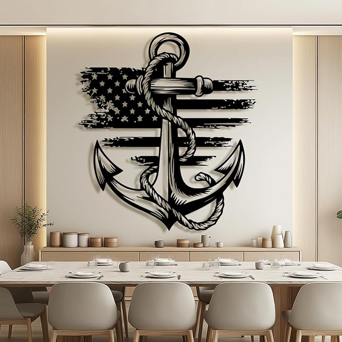 lunwall Metal Anchor Wall Decor, Anchor Metal Sign, Metal Anchor Decor, Anchor Metal Wall Art, Metal Nautical Wall Decor, Metal Wall Decor Coastal, Anchor Wall Decor (black, 35L x 32W / 90 x 81 cm)