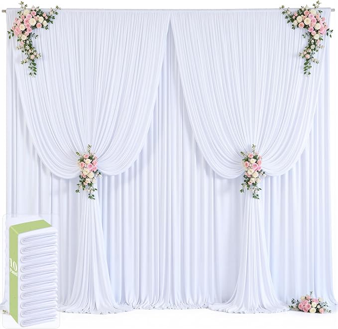 50ft x 12ft White Backdrop Curtains Wrinkle Free Backdrop Curtain for Wedding Parties White Fabric Backdrops Drapes Back Drop Cloth Bridal Shower Stage Curtains Wedding Decorations for Reception