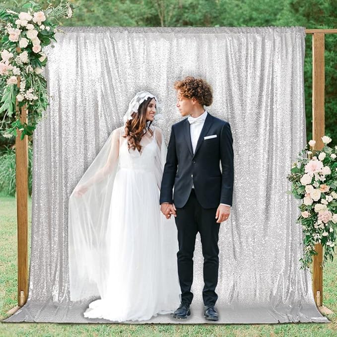 PartyDelight Silver Sequin Backdrop Photography Curtain Special Events Party 6Ftx7Ft