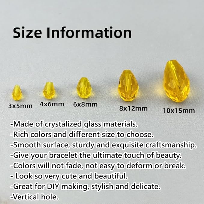 200pcs 3x5mm Teardrop Crystal Glass Beads for Jewelry Making, Faceted Vertical Hole Teardrop Glass Spacer Beads for Wind Chimes Bracelet Earring Necklace DIY Craft(Gold Yellow)