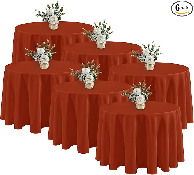 Fitable 6 Pack Rust Round Tablecloths - 108 Inches in Diameter - Stain Resistant and Washable Fall Table Clothes, Polyester Fabric Table Covers for Wedding, Party, Banquet, Formal Events
