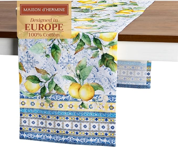 Maison d' Hermine Table Runner 100% Cotton Single Layer Table Runners 108 inches Long Decorative for Home Kitchen Dining Party Baby Shower Wedding Bridal Shower Spring Summer (Citrus, 14.50" x 108")