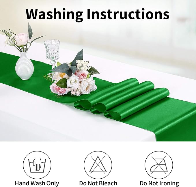 10-Pack Satin Table Runner Emerald 12 x 108 inches Long, Table Runners for Wedding, Birthday Parties, Banquets Decorations（10 Pack, 12x108 Inch, Emerald）
