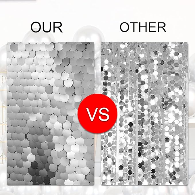 JYFLZQ Iridescent Silver Payette Sequin Backdrop Curtains 8ft x 8ft 1 Panel Glitter Thick Shimmer Backdrop Background Photo Booth Backdrops for Parties