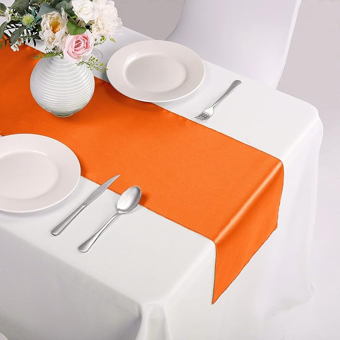 15-Pack Satin Table Runner Orange 12 x 108 inches Long, Table Runners for Wedding, Birthday Parties, Banquets Decorations（15 Pack, 12x108 Inch, Orange）