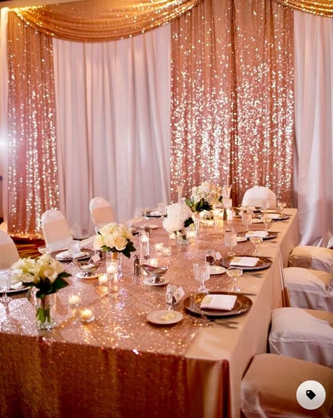 Poise3EHome Rose Gold Sequin Backdrop Curtain, 4 Pieces 3FT x 8FT Sequin Backdrop Panels,Sequence Wedding Party Background Drapes