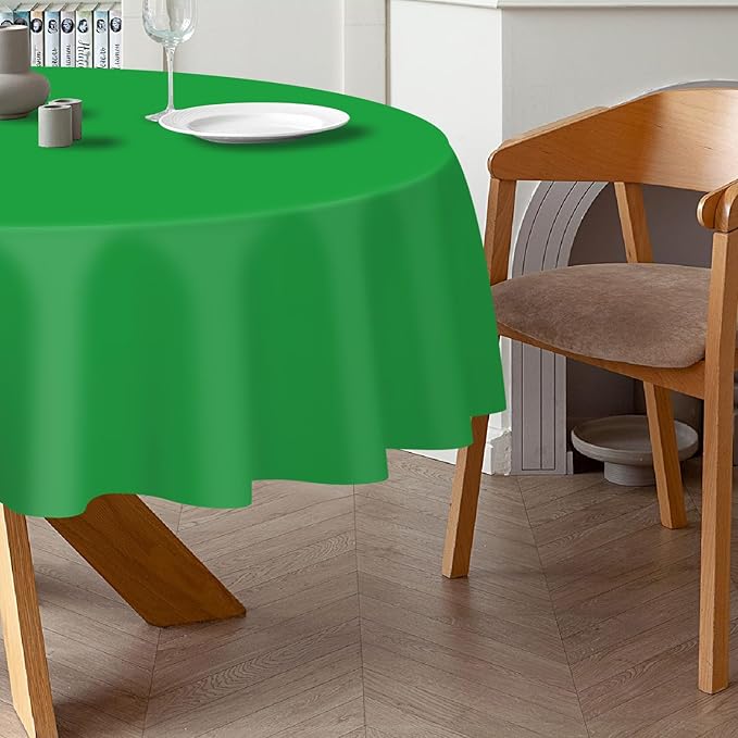 QIKSION Green Round Tablecloth 2 Pack, 84 Inch Plastic Table Cover Disposable for Parties