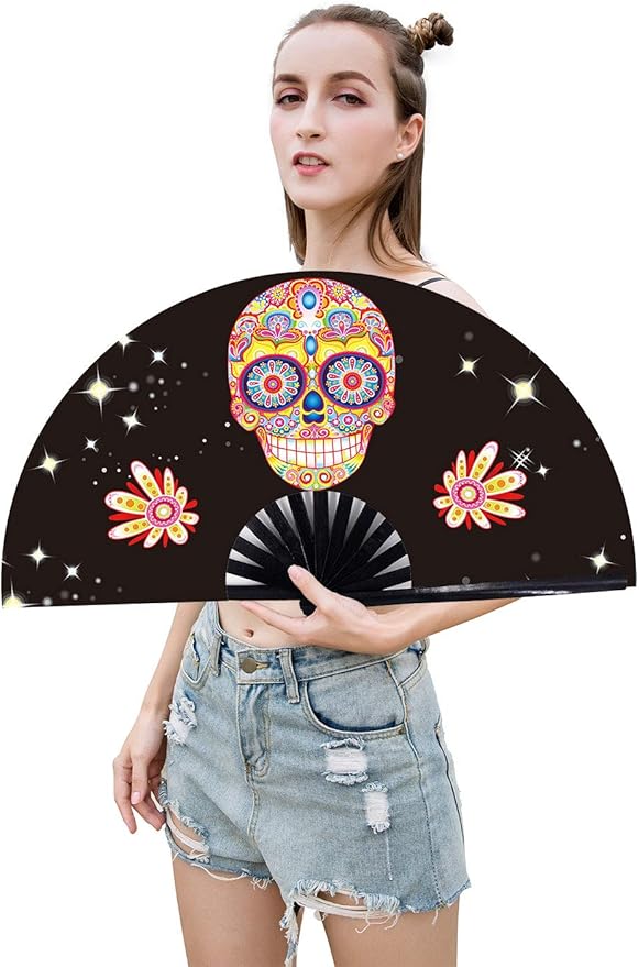 Amajiji Large Folding Hand Rave Fan Popping Fan for Line Dancing Clacking Fans for Boots On The Ground Dance,Party,Decoration,Festival (Alien)