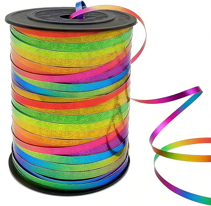 500 Yards Curling Ribbon-Balloon String for Birthday Gift Wrapping,Festival Party Decor,Ribbons & Bows for Christmas New Year Gifts Supplies (Laser Rainbow)