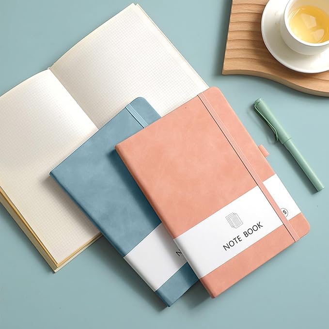 Vebermo Personalized Notebook Custom Journal Notebook PU Leather A5 Can Customized with Logo/Text/Image- 192 Lined Pages 8.3 x 5.9 Inch, Pen Loop, Elastic Band, Lakeblue Hardcover