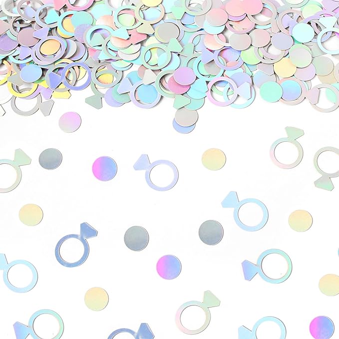 200PC Wedding Confetti for Tables Bachelorette Confetti Ring Confetti Scatters Suitable for Iridescent Themed Bridal Shower Engagement Hen Party Decorations