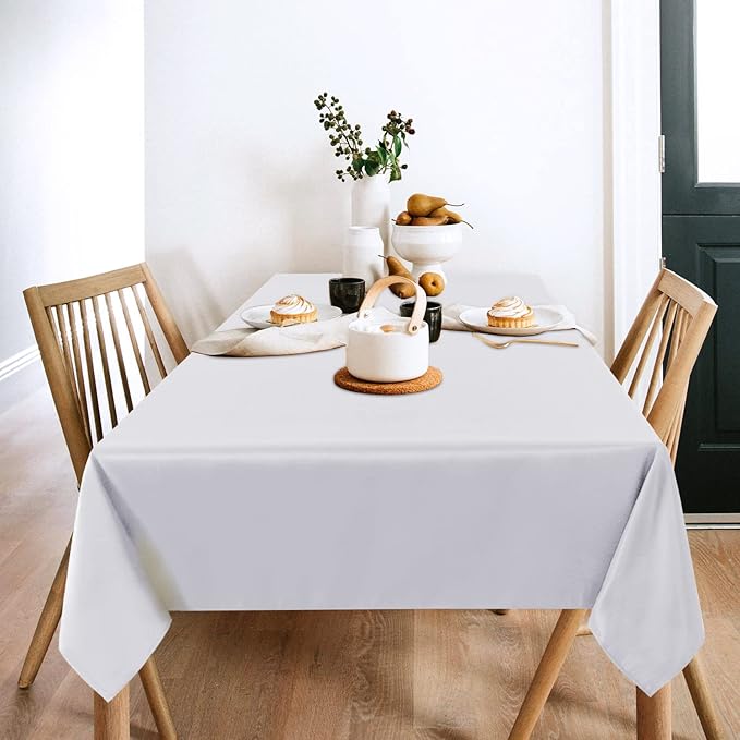 sancua 2 Pack White Tablecloth 60 x 102 Inch, Rectangle 6 Feet Table Cloth - Stain and Wrinkle Resistant Washable Polyester Table Cover for Dining Tables, Buffet Parties and Camping