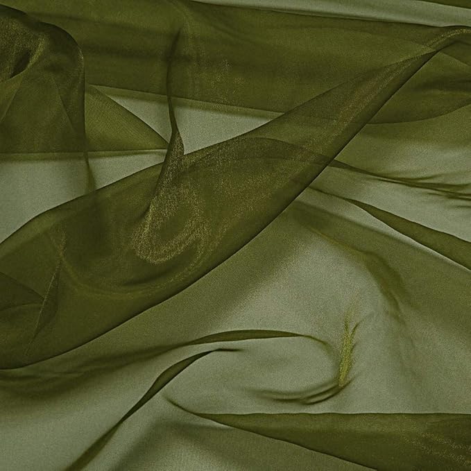 VDS Olive Green Organza Fabric, 60 Yards Continuous, 45” Wide, Wedding Party Decoration Iridescent Crystal Sheer Shiny Organza Tulle Bridal Dress DIY Crafts Costume Sewing Backdrop Arch Cloth