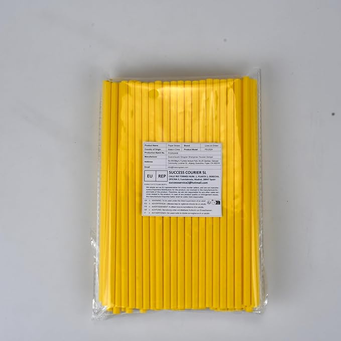 Solid Yellow Disposable Paper Drinking Straws 7.75 inch 100 Counts - for Beverage, Birthday, Party, DIY Arts Crafts