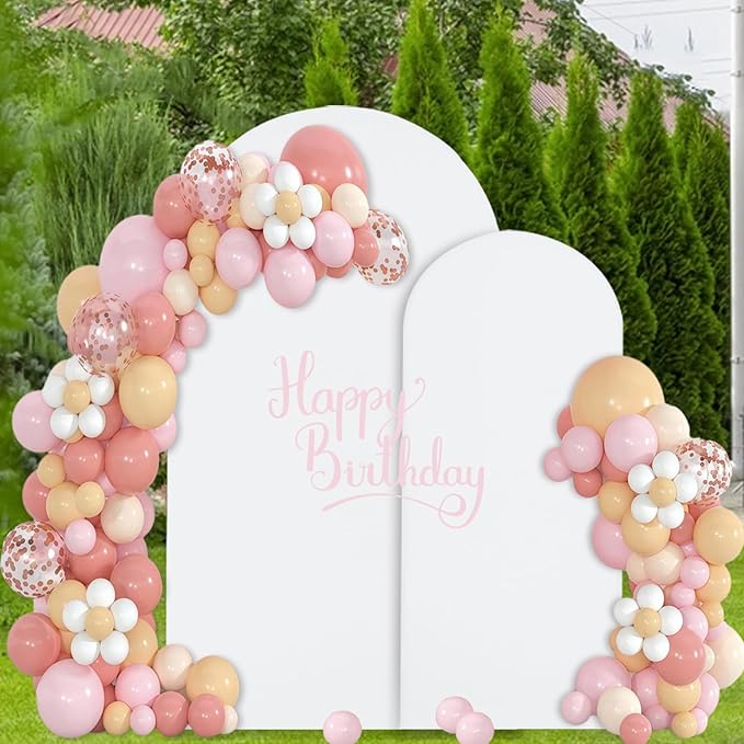WEERRW White Arch Backdrop Cover Set of 2 Spandex Fitted Round Top Chiara Backdrop Stand Stretchy Wedding Covering for Event Birthday Party Banquet Decoration (6FT, 7.2FT)