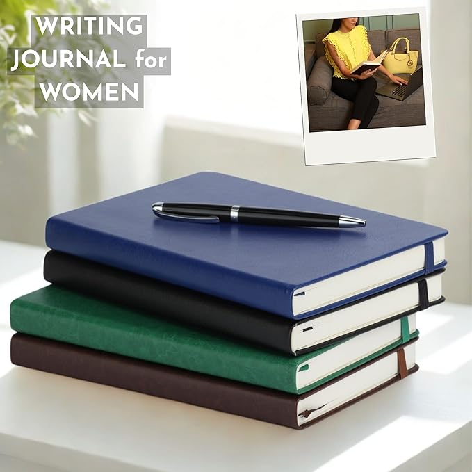SETTINI Journal Notebook for Writing, Vegan Leather Hardcover Notebook - Pen loop, Back Pockets & Lay-Flat design, 120 GSM A5 College ruled Bleed free Paper, Gift Set for Men and Women, Emerald Green - Birthday Gift