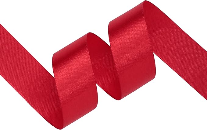 Red Satin Ribbon 1 inch X Continuous 100 Yards, Single Face Polyester Ribbon Perfect for Gift Wrapping, Flower Bouquet, Wedding Decor, Crafts, Bow Making, Sewing and More
